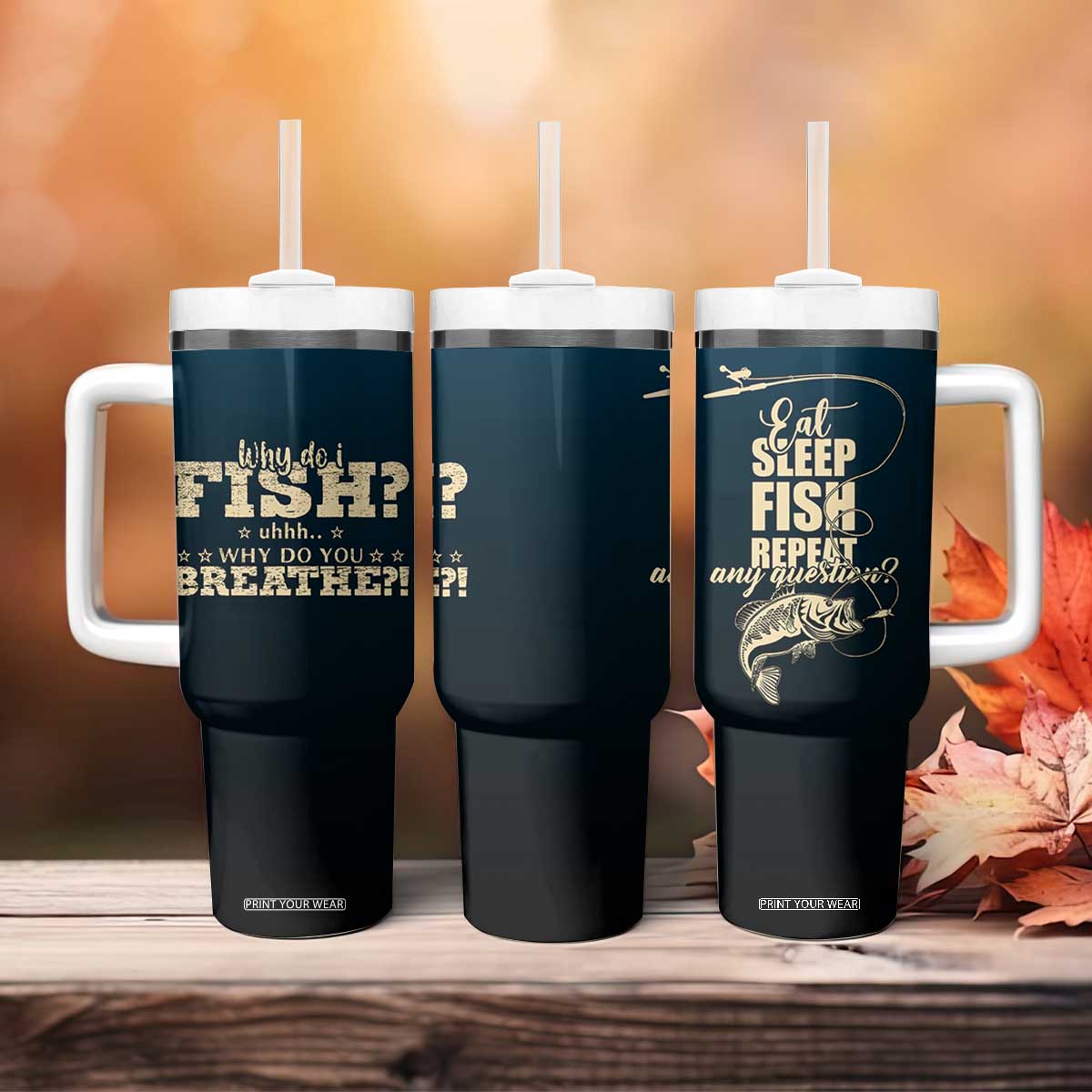 Fishing Gifts For Men Tumbler With Handle Eat Sleep Fish Repeat Bass Fishing TB10 Print Your Wear