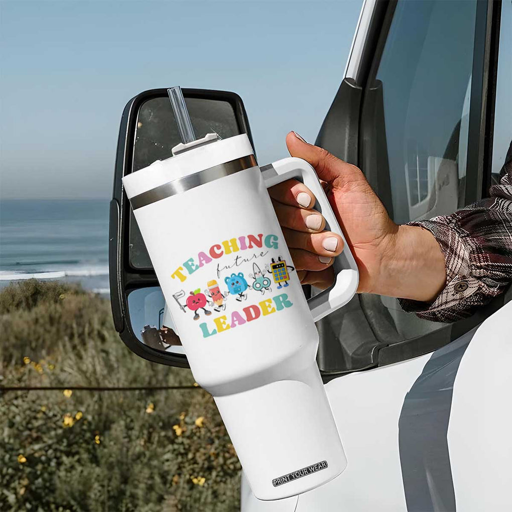 Teacher Tumbler With Handle Retro Teaching Future Leaders Groovy Teacher Back To School TB10 Print Your Wear