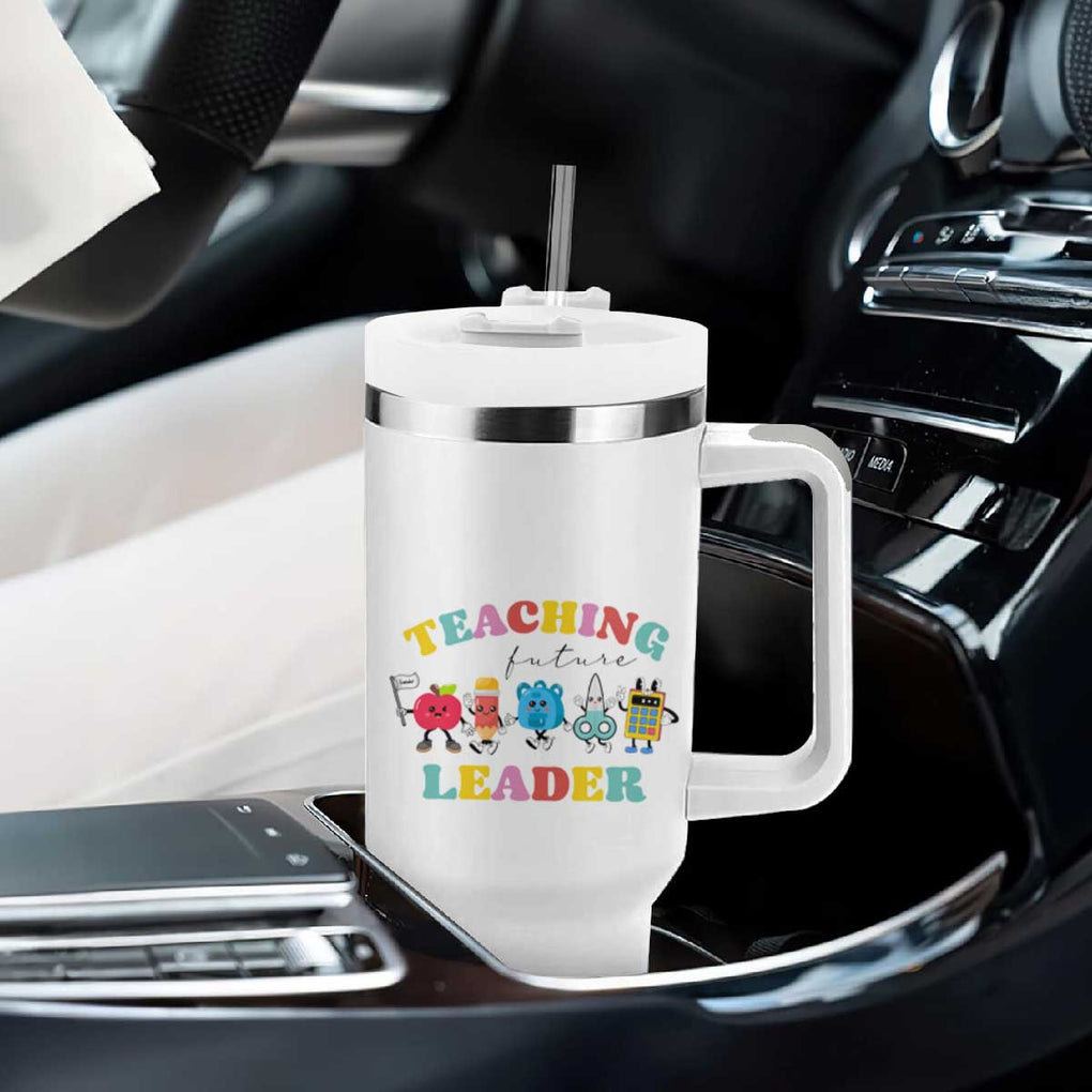 Teacher Tumbler With Handle Retro Teaching Future Leaders Groovy Teacher Back To School TB10 Print Your Wear