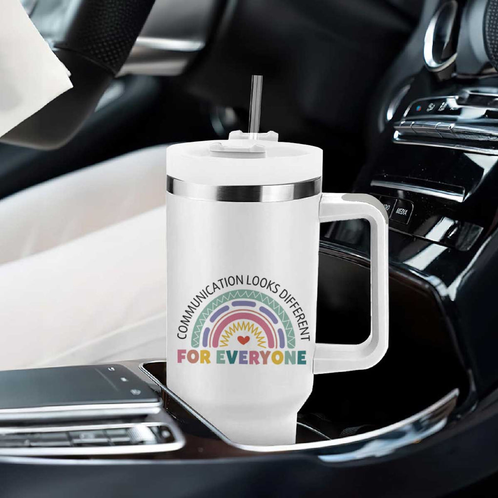 Special Education Teacher Tumbler With Handle Communication Looks Different For Everyone Autism Speech Therapy TB10 Print Your Wear