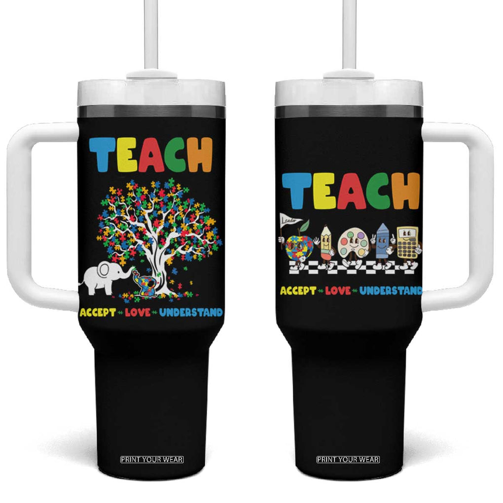 Autism Teacher Tumbler With Handle Accept Love Understand Cute Puzzle TB10 One Size: 40 oz Black Print Your Wear