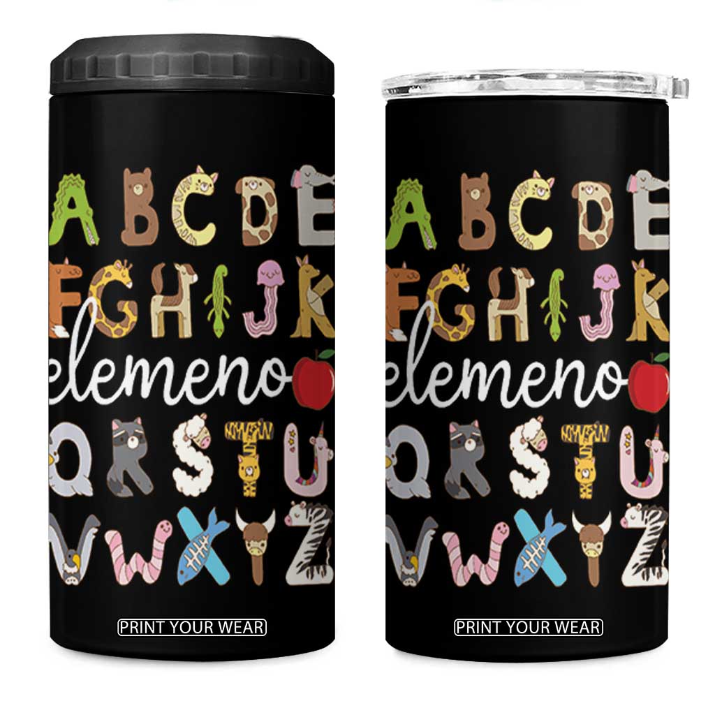 Teacher Alphabet 4 in 1 Can Cooler Tumbler Colorful Animal Teachers Toddlers Spill Proof Cup TB10 One Size: 16 oz Black Print Your Wear
