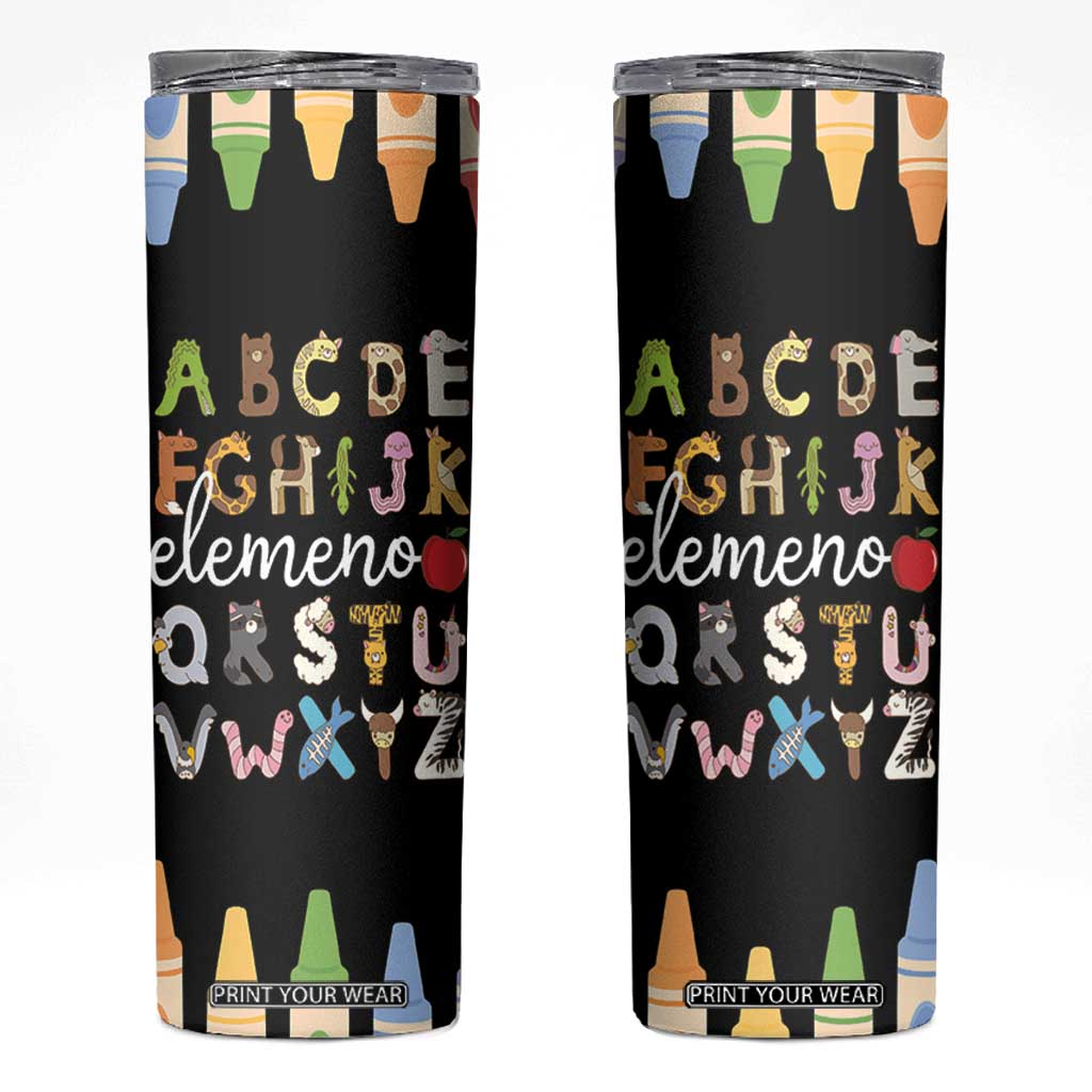 Teacher Alphabet Skinny Tumbler Colorful Animal Teachers Toddlers Spill Proof Cup TB10 Black Print Your Wear