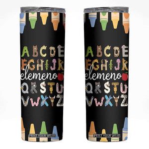 Teacher Alphabet Skinny Tumbler Colorful Animal Teachers Toddlers Spill Proof Cup TB10 Black Print Your Wear