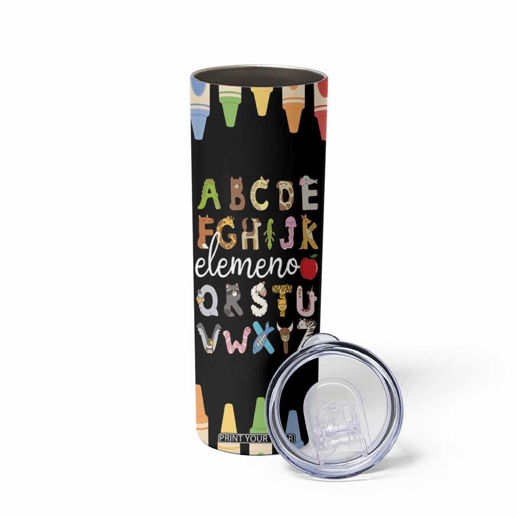 Teacher Alphabet Skinny Tumbler Colorful Animal Teachers Toddlers Spill Proof Cup TB10 Print Your Wear