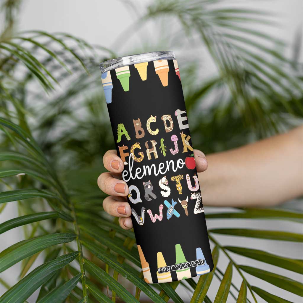 Teacher Alphabet Skinny Tumbler Colorful Animal Teachers Toddlers Spill Proof Cup TB10 Print Your Wear