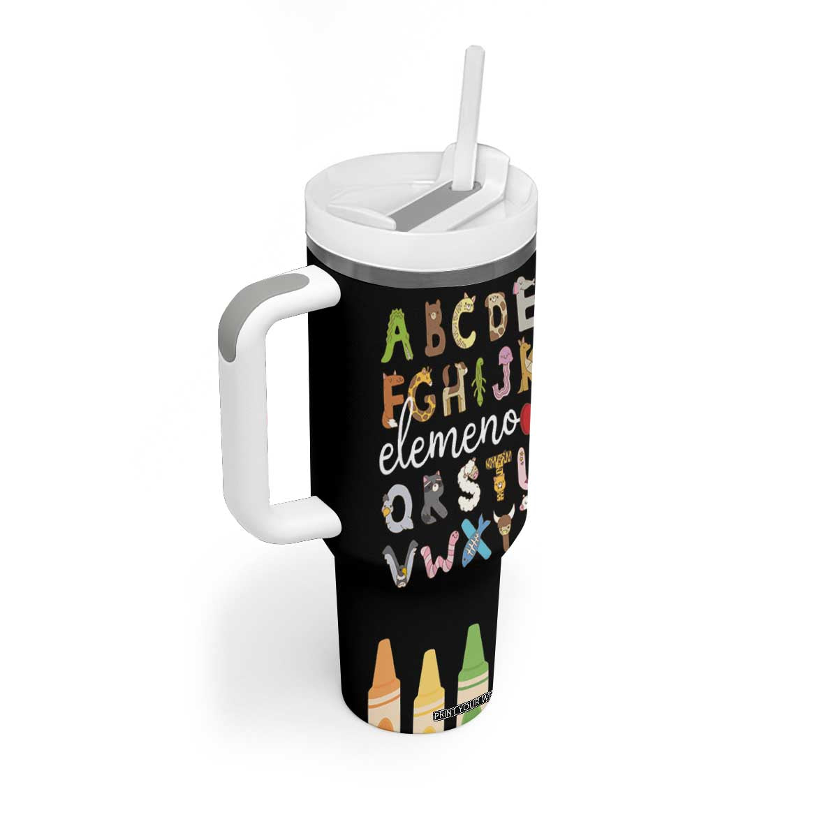 Teacher Alphabet Tumbler With Handle Colorful Animal Teachers Toddlers Spill Proof Cup TB10 Print Your Wear