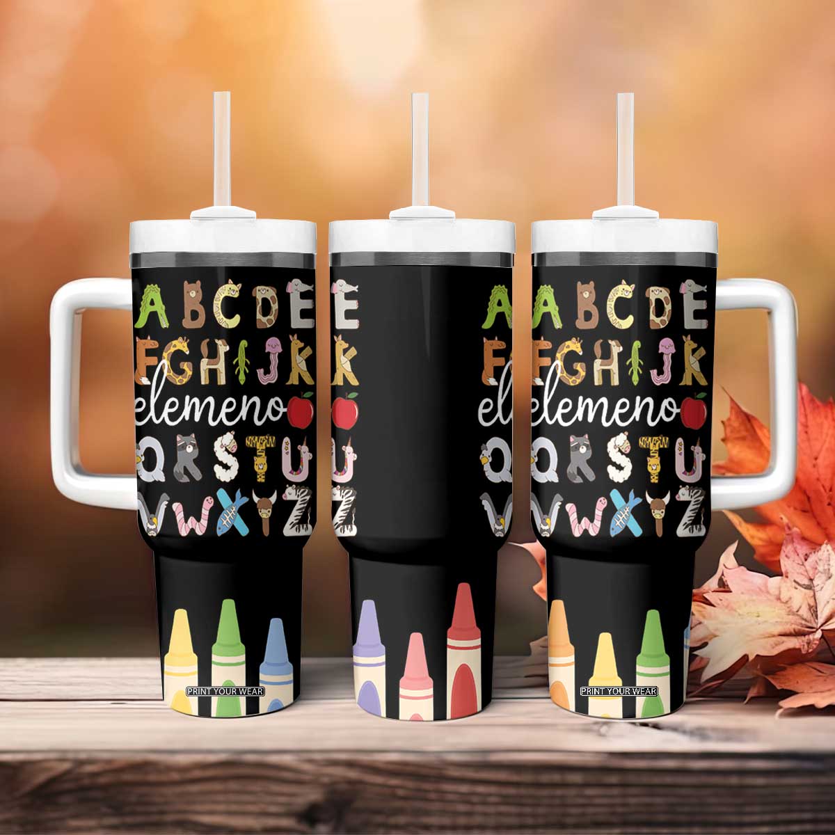 Teacher Alphabet Tumbler With Handle Colorful Animal Teachers Toddlers Spill Proof Cup TB10 Print Your Wear