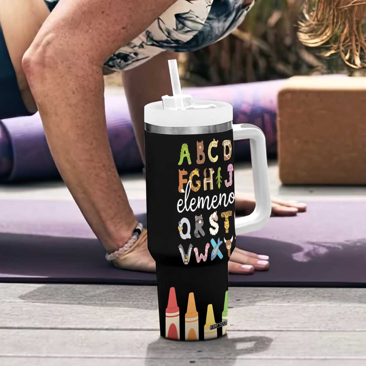 Teacher Alphabet Tumbler With Handle Colorful Animal Teachers Toddlers Spill Proof Cup TB10 Print Your Wear