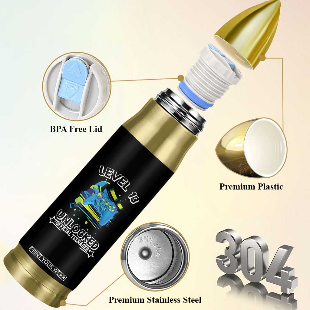 13th Birthday Gift Bullet Tumbler Boys Level 13 Unlocked Official Teenager Gaming