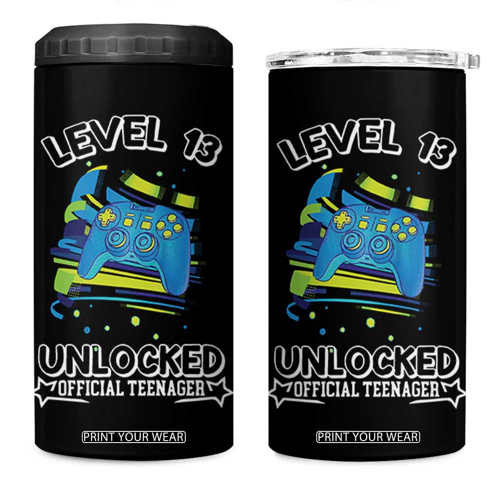 13th Birthday Gift 4 in 1 Can Cooler Tumbler Boys Level 13 Unlocked Official Teenager Gaming