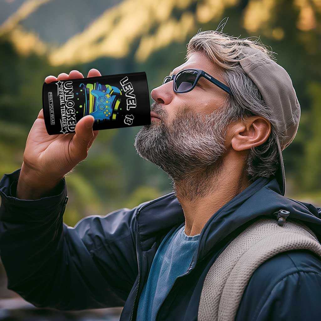 13th Birthday Gift 4 in 1 Can Cooler Tumbler Boys Level 13 Unlocked Official Teenager Gaming