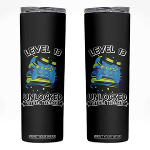 13th Birthday Gift Skinny Tumbler Boys Level 13 Unlocked Official Teenager Gaming TB10 Black Print Your Wear