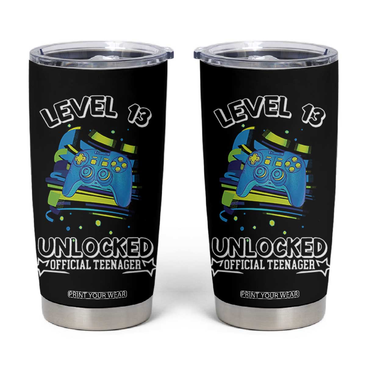 13th Birthday Gift Tumbler Cup Boys Level 13 Unlocked Official Teenager Gaming TB10 Black Print Your Wear