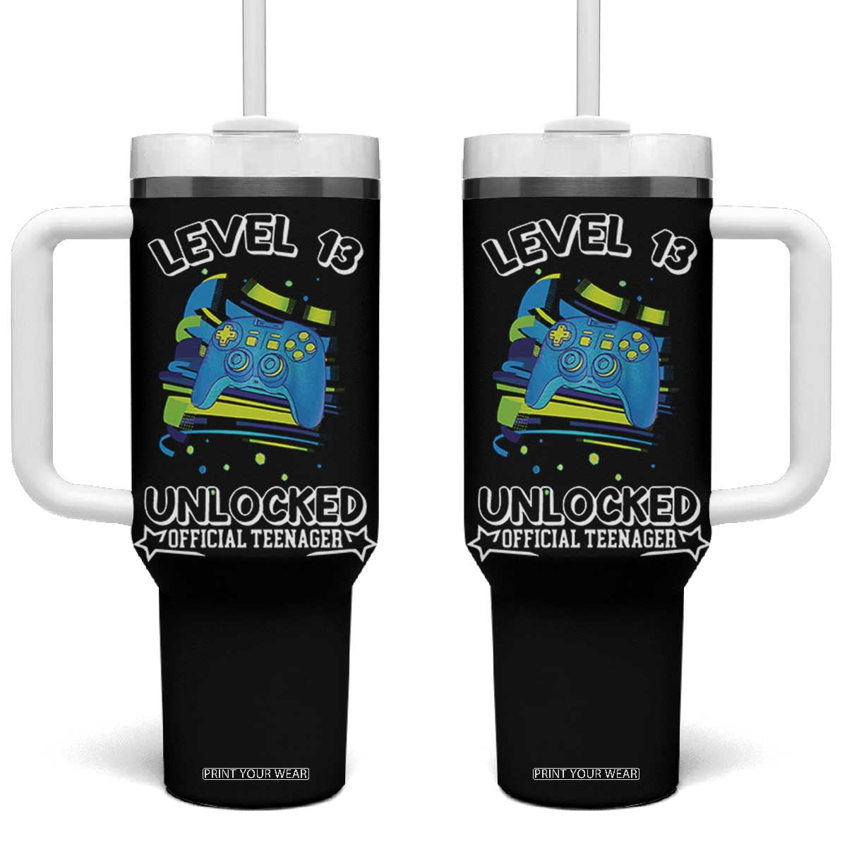 13th Birthday Gift Tumbler With Handle Boys Level 13 Unlocked Official Teenager Gaming TB10 One Size: 40 oz Black Print Your Wear