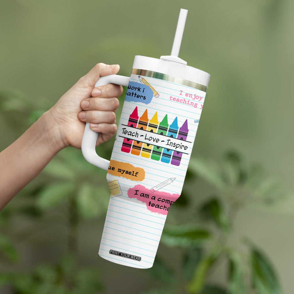 Teacher Tumbler With Handle Positive Daily Affirmations Cup, Inspirational, Sobriety, Motivational Gifts TB10 Print Your Wear