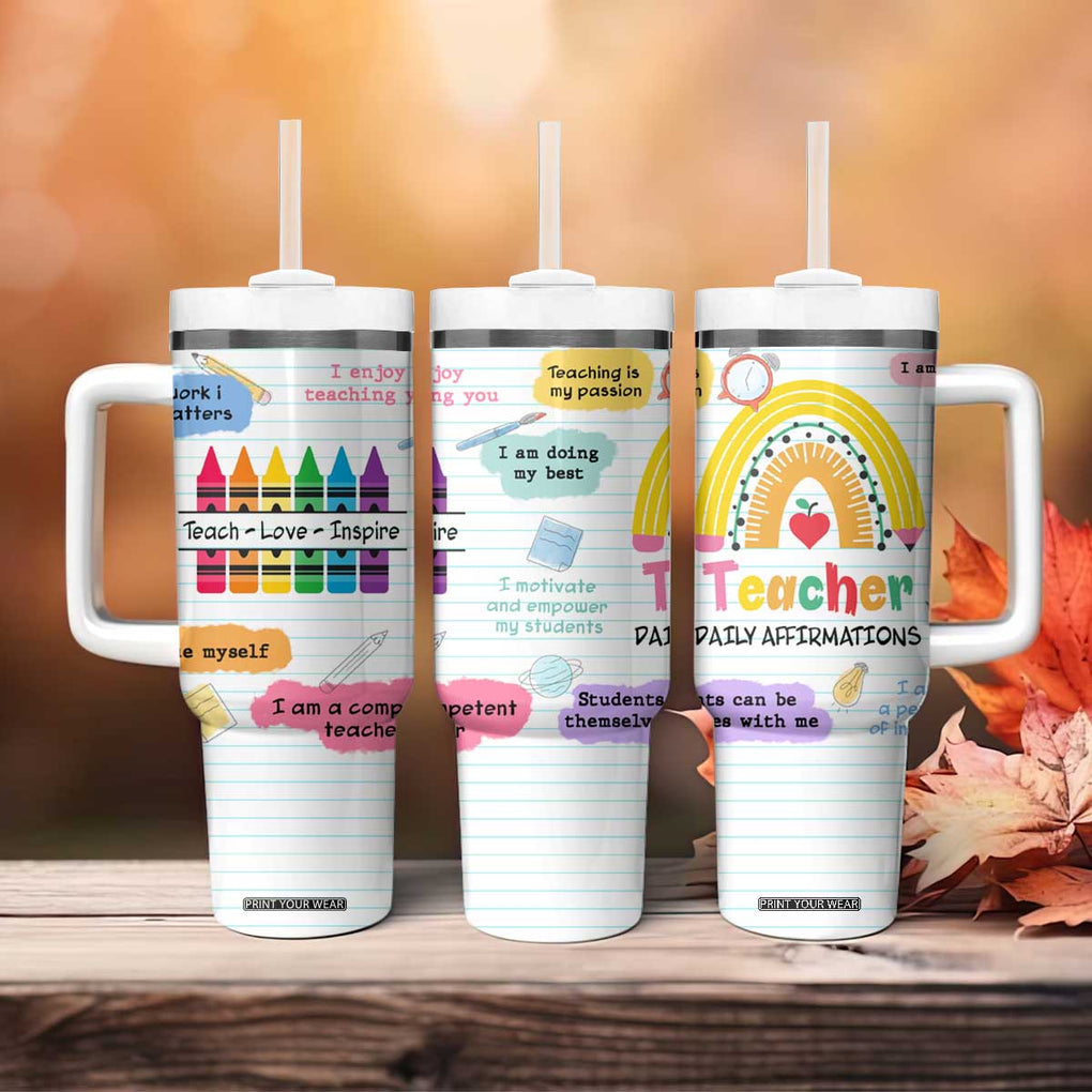 Teacher Tumbler With Handle Positive Daily Affirmations Cup, Inspirational, Sobriety, Motivational Gifts TB10 Print Your Wear