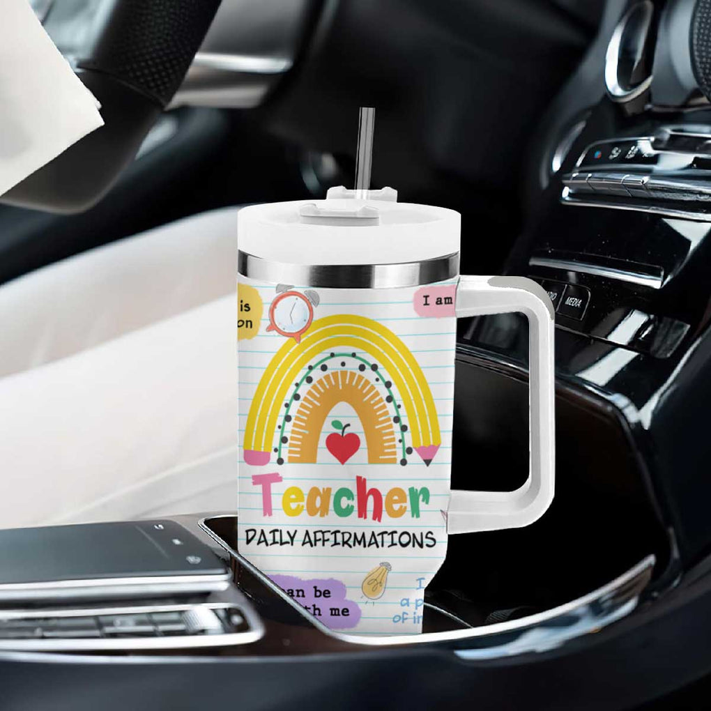 Teacher Tumbler With Handle Positive Daily Affirmations Cup, Inspirational, Sobriety, Motivational Gifts TB10 Print Your Wear