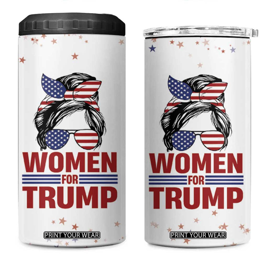 Trump 2024 Election 4 in 1 Can Cooler Tumbler Women For Trump Messy Bun American Flag Pro 45 47 TB10 One Size: 16 oz White Print Your Wear
