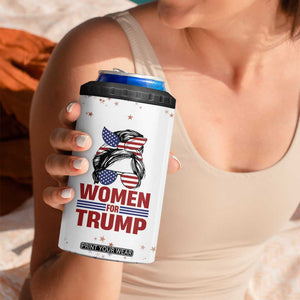Trump 2024 Election 4 in 1 Can Cooler Tumbler Women For Trump Messy Bun American Flag Pro 45 47 TB10 Print Your Wear