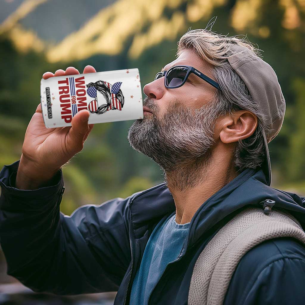 Trump 2024 Election 4 in 1 Can Cooler Tumbler Women For Trump Messy Bun American Flag Pro 45 47 TB10 Print Your Wear