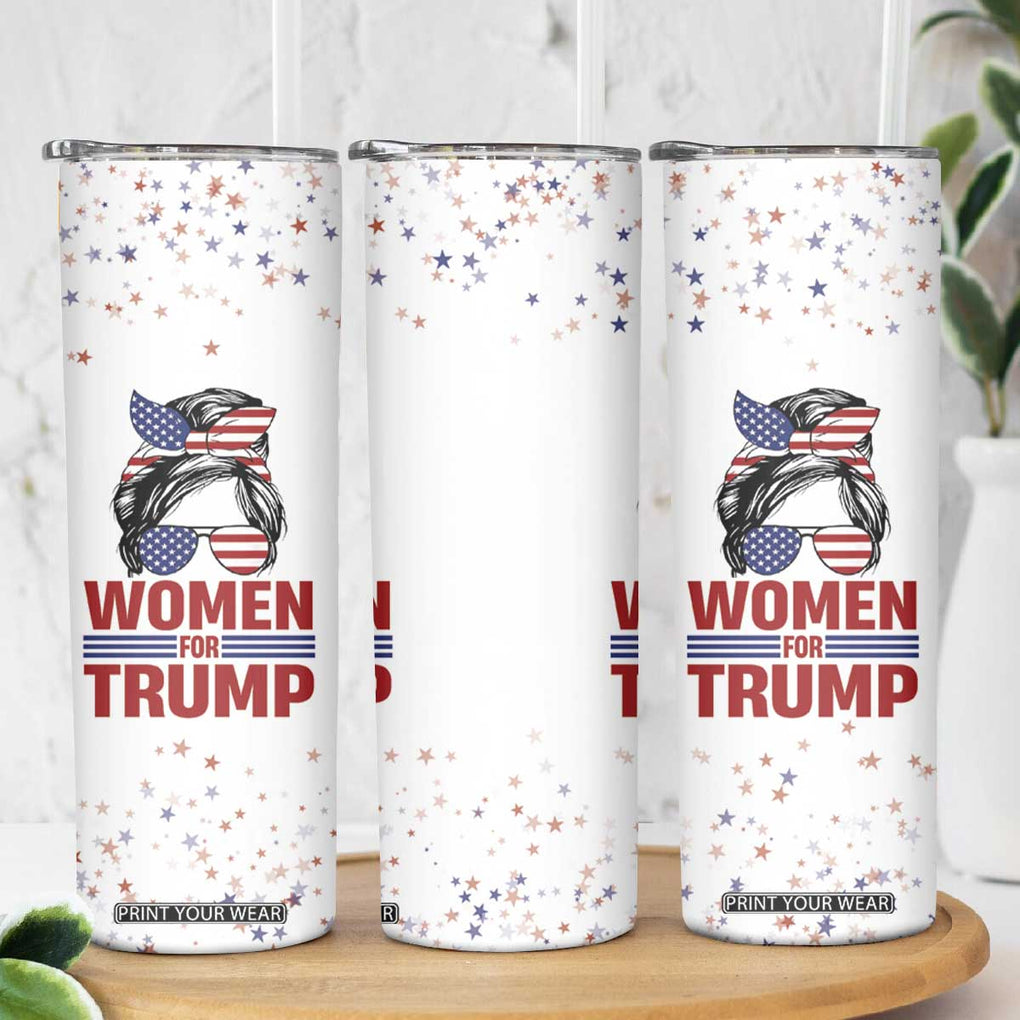 Trump 2024 Election Skinny Tumbler Women For Trump Messy Bun American Flag Pro 45 47 TB10 Print Your Wear