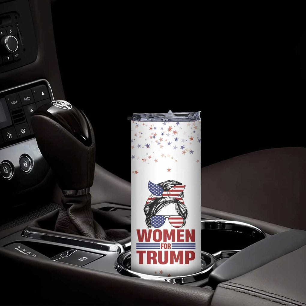 Trump 2024 Election Skinny Tumbler Women For Trump Messy Bun American Flag Pro 45 47 TB10 Print Your Wear