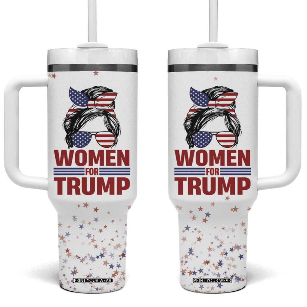 Trump 2024 Election Tumbler With Handle Women For Trump Messy Bun American Flag Pro 45 47 TB10 One Size: 40 oz White Print Your Wear