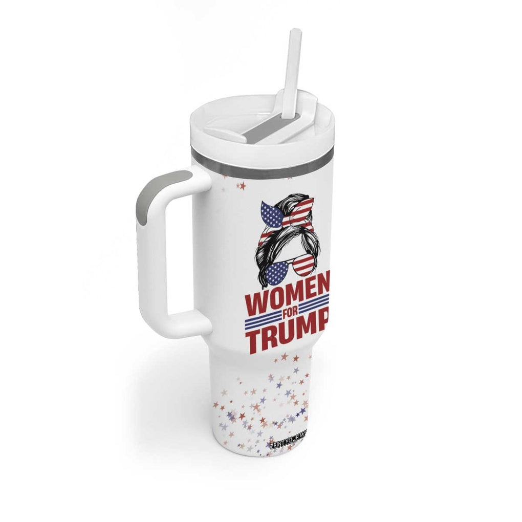 Trump 2024 Election Tumbler With Handle Women For Trump Messy Bun American Flag Pro 45 47 TB10 Print Your Wear