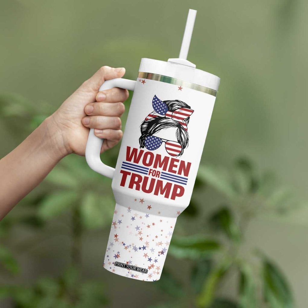 Trump 2024 Election Tumbler With Handle Women For Trump Messy Bun American Flag Pro 45 47 TB10 Print Your Wear