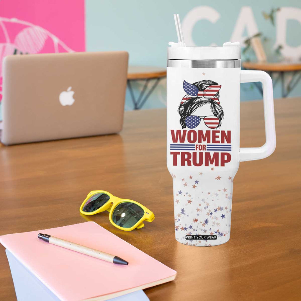 Trump 2024 Election Tumbler With Handle Women For Trump Messy Bun American Flag Pro 45 47 TB10 Print Your Wear