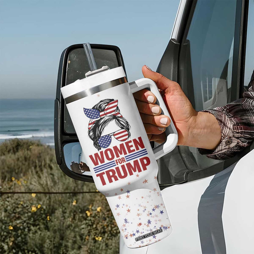 Trump 2024 Election Tumbler With Handle Women For Trump Messy Bun American Flag Pro 45 47 TB10 Print Your Wear