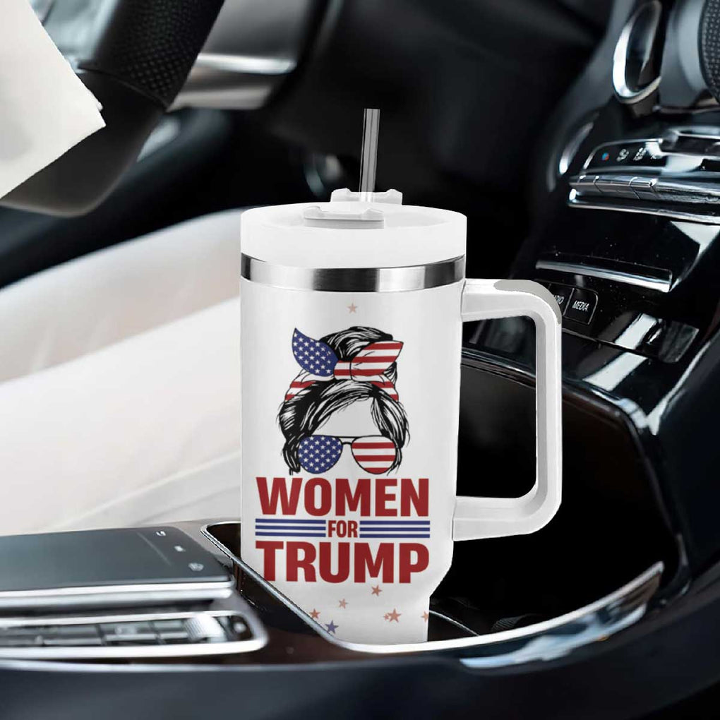 Trump 2024 Election Tumbler With Handle Women For Trump Messy Bun American Flag Pro 45 47 TB10 Print Your Wear