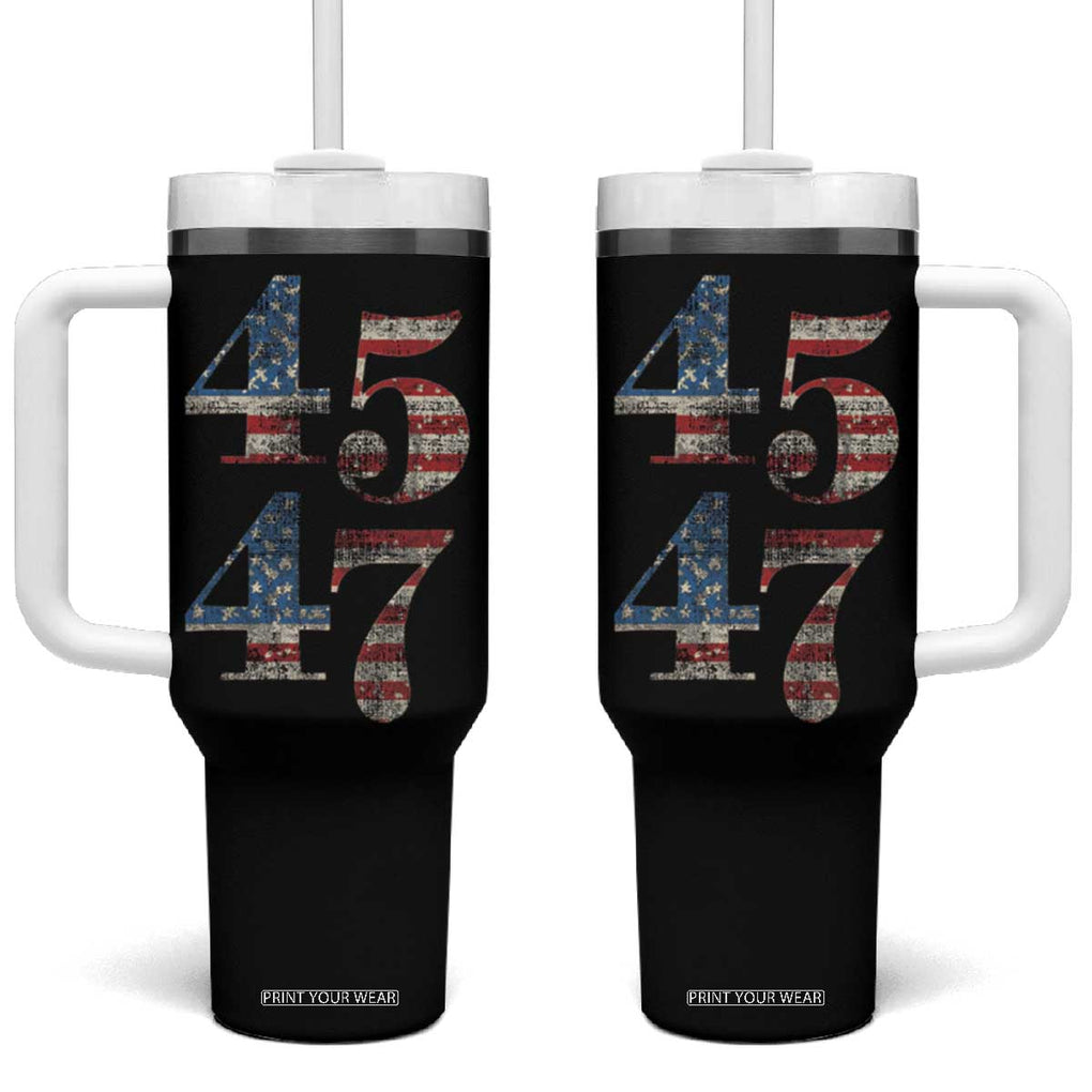 Trump 2024 Election Tumbler With Handle 45-47 American US Flag 47th TB10 One Size: 40 oz Black Print Your Wear