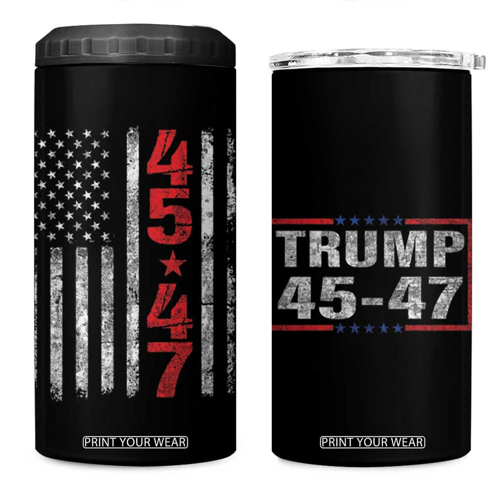 Trump 2024 Election 4 in 1 Can Cooler Tumbler 45-47 American US Flag 47th TB10 One Size: 16 oz Black Print Your Wear