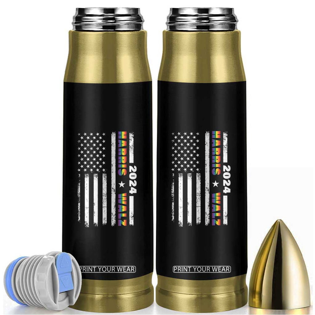 Harris Walz 2024 Election Bullet Tumbler Kamala LGBT Gay Pride Rainbow American USA Flag TB10 Black Print Your Wear