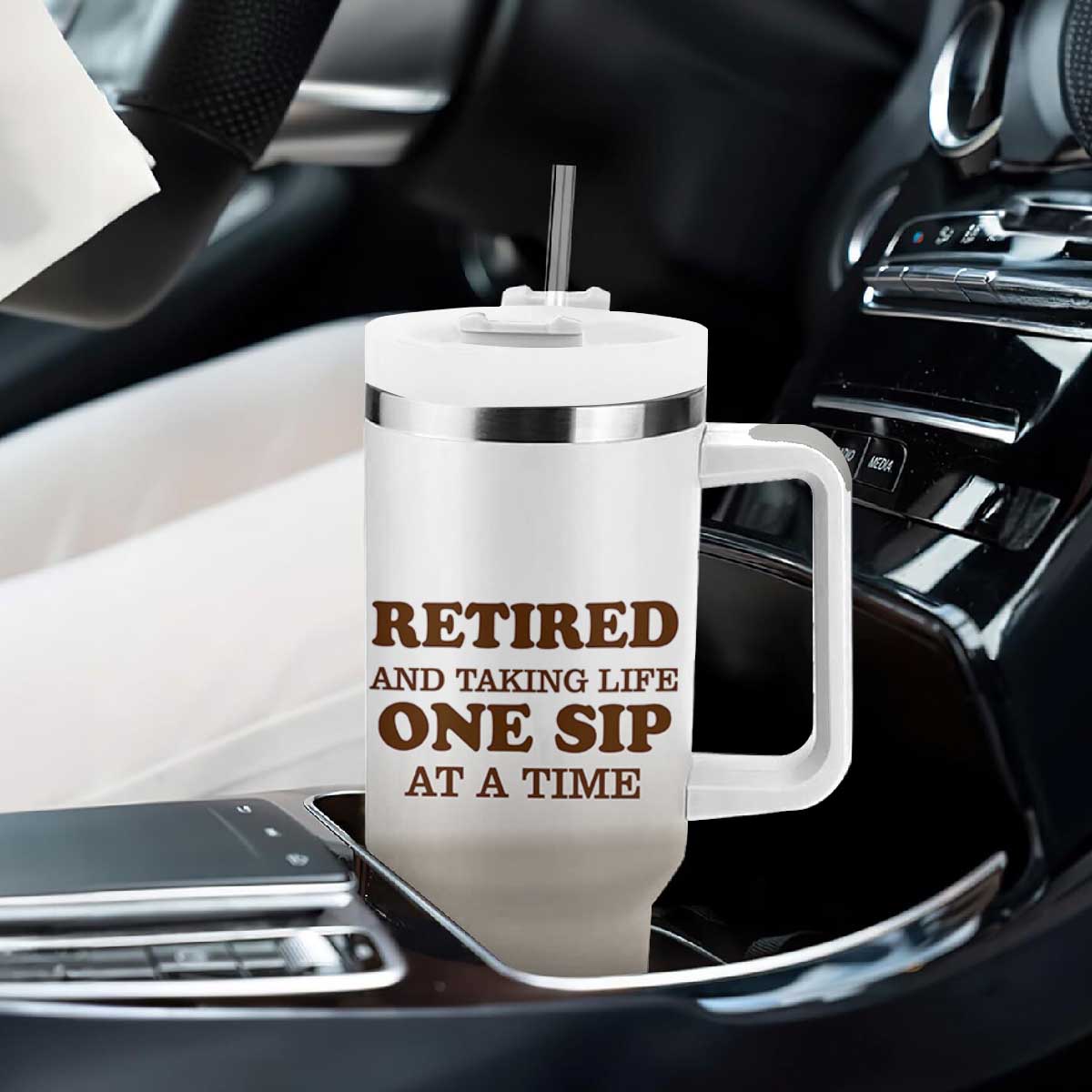 Retirement Coffee Tumbler With Handle Retired and Taking Life One Sip At A Time TB10 Print Your Wear