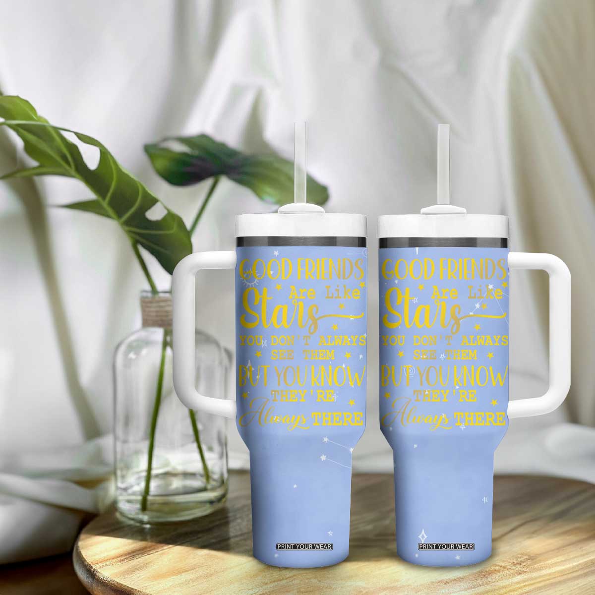 Best Friends Gift Tumbler With Handle Friendship Gifts for Sister, Besties, BFF Good Friends Are Like Stars You Don't Always See Them But You Know They Are Always There TB10 Print Your Wear
