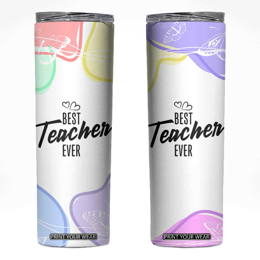Best Teacher Appreciation Gifts Skinny Tumbler From Students Cute Pastel Butterfly TB10 White Print Your Wear