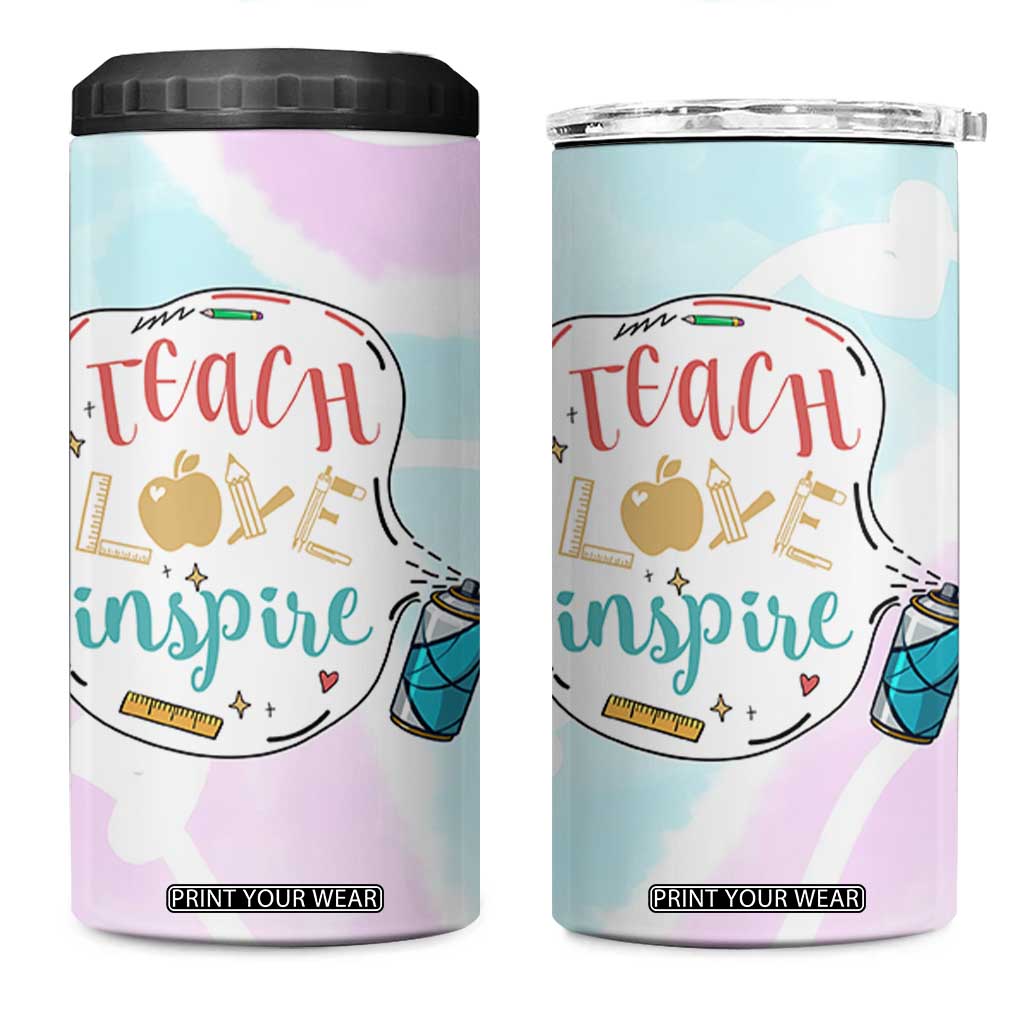 Teacher 4 in 1 Can Cooler Tumbler Teach Love Inspire Back To School Christmas Birthday Gift TB10 One Size: 16 oz Pastel Print Your Wear