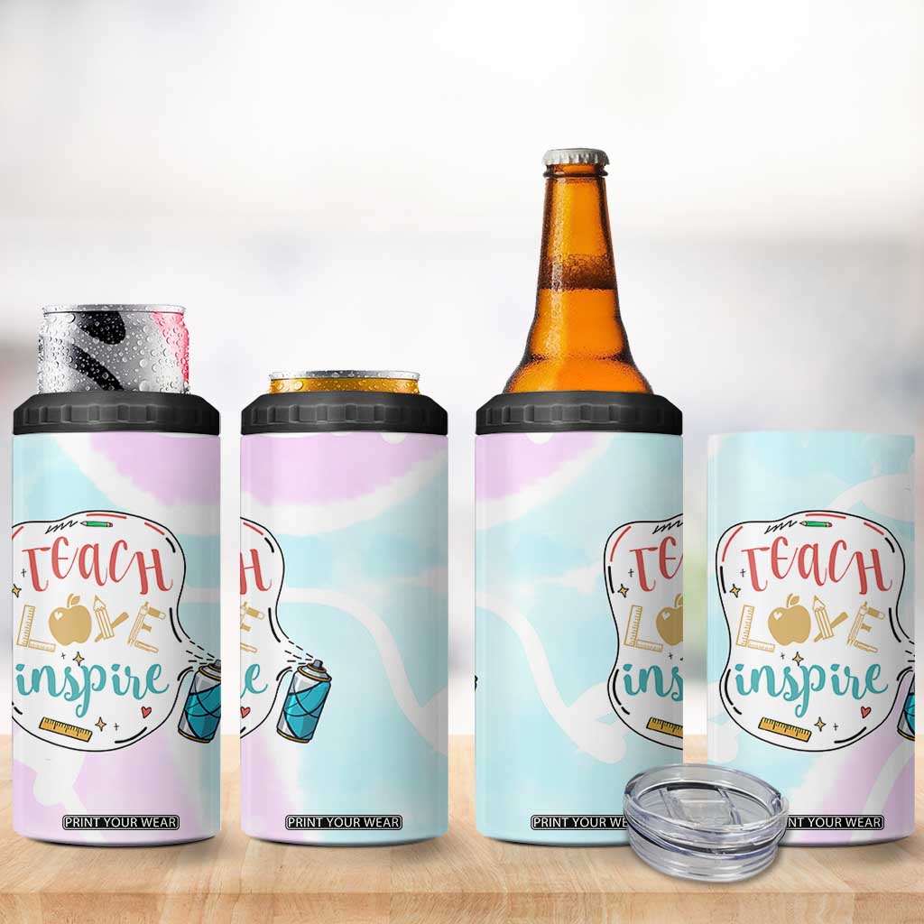 Teacher 4 in 1 Can Cooler Tumbler Teach Love Inspire Back To School Christmas Birthday Gift TB10 Print Your Wear