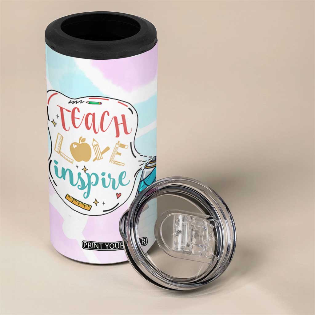 Teacher 4 in 1 Can Cooler Tumbler Teach Love Inspire Back To School Christmas Birthday Gift TB10 Print Your Wear