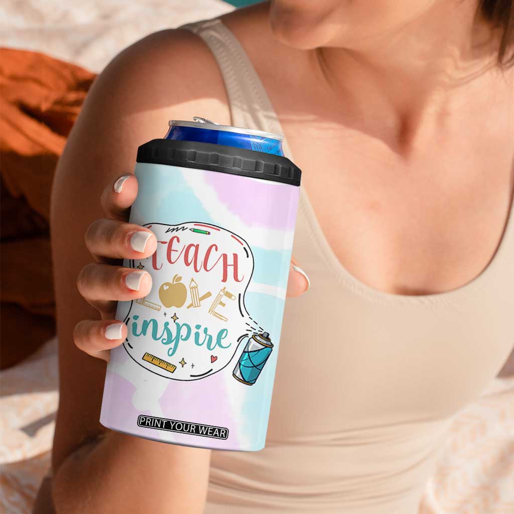 Teacher 4 in 1 Can Cooler Tumbler Teach Love Inspire Back To School Christmas Birthday Gift TB10 Print Your Wear