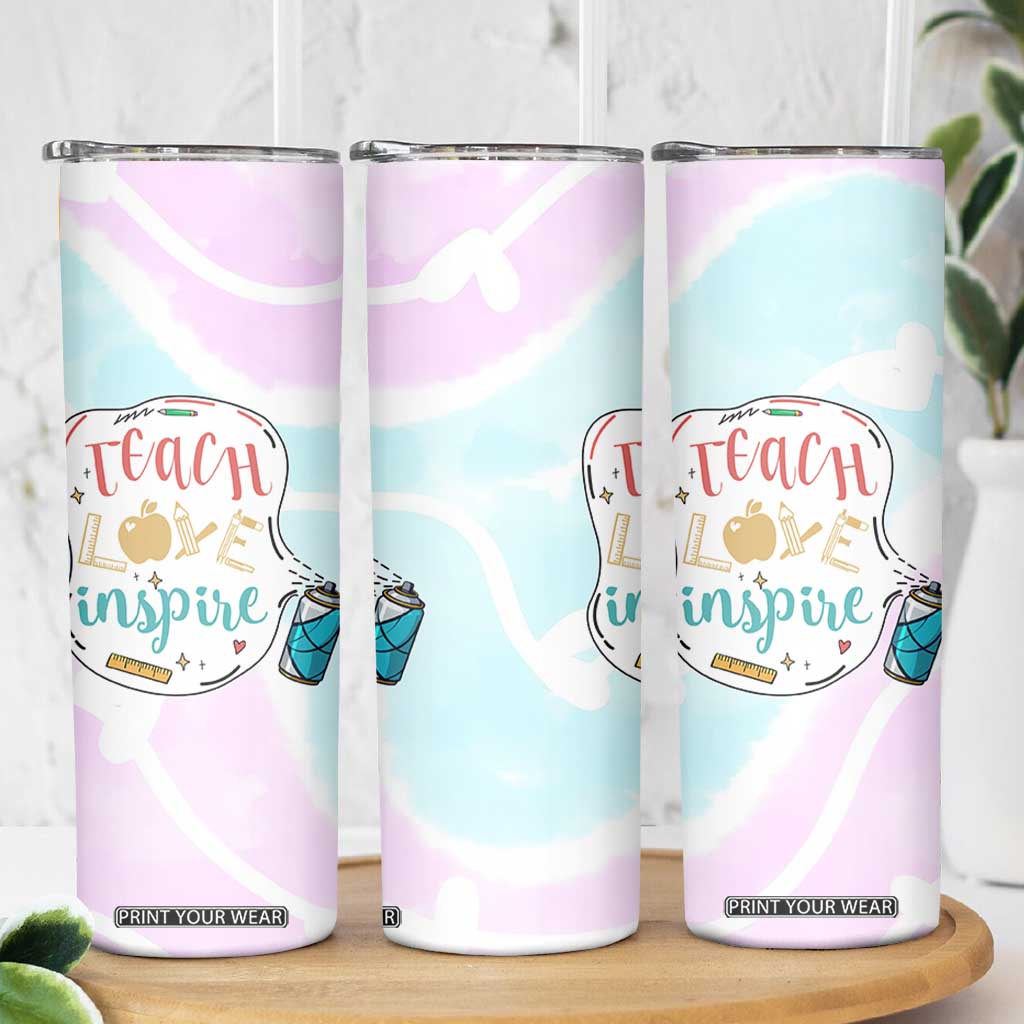 Teacher Skinny Tumbler Teach Love Inspire Back To School Christmas Birthday Gift TB10 Print Your Wear