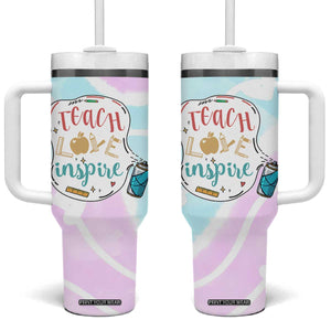 Teacher Tumbler With Handle Teach Love Inspire Back To School Christmas Birthday Gift TB10 One Size: 40 oz Pastel Print Your Wear