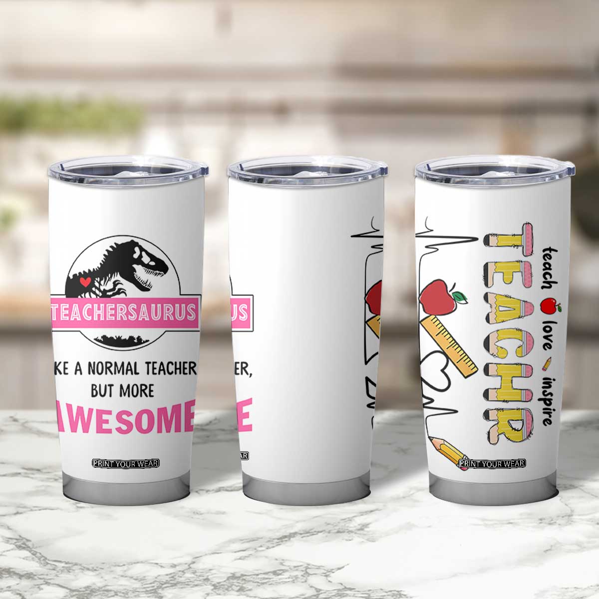Teacher Appreciation Gifts Tumbler Cup Teach Love Inspire Teachersaurus Gifts From Student TB10 Print Your Wear
