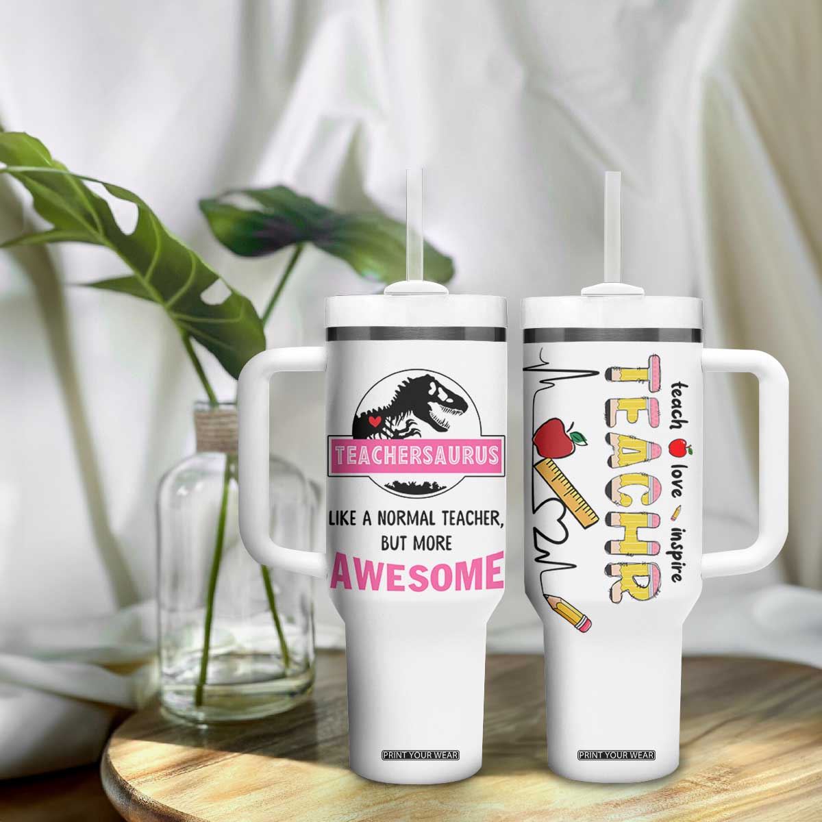 Teacher Appreciation Gifts Tumbler With Handle Teach Love Inspire Teachersaurus Gifts From Student TB10 Print Your Wear