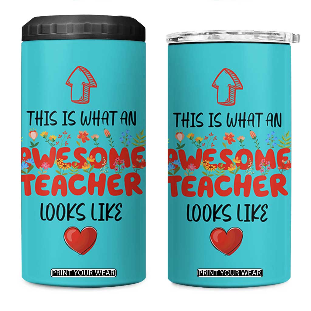 Funny Teacher Gifts 4 in 1 Can Cooler Tumbler This Is What An Awesome Teacher Looks Like TB10 One Size: 16 oz Teal Print Your Wear