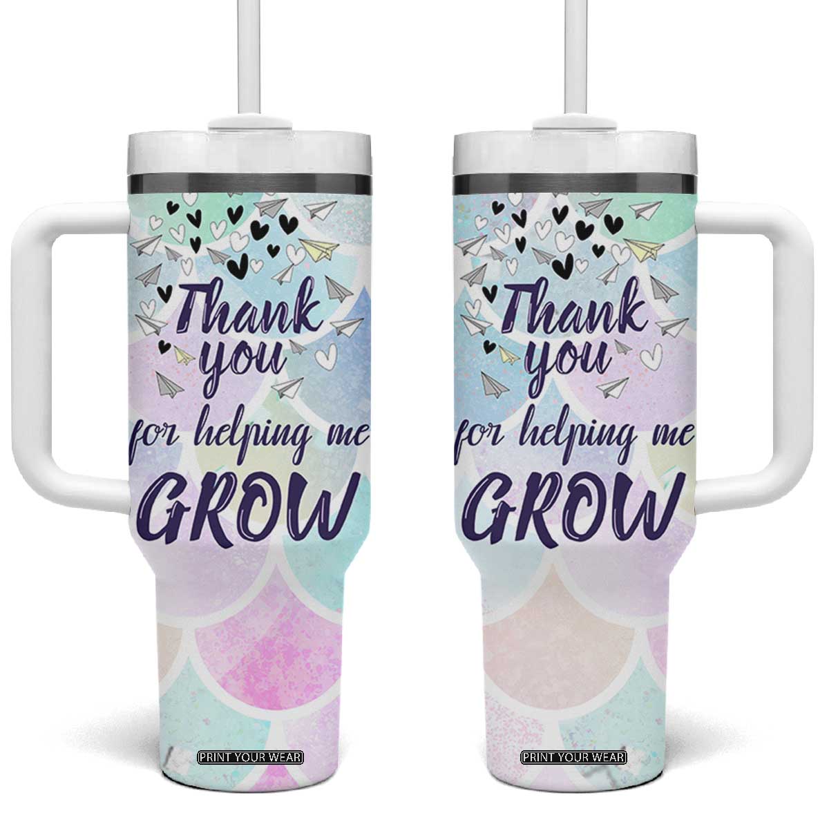 Thank You For Helping Me Grow Tumbler With Handle Thank You Appreciation Gift TB10 One Size: 40 oz Pastel Print Your Wear