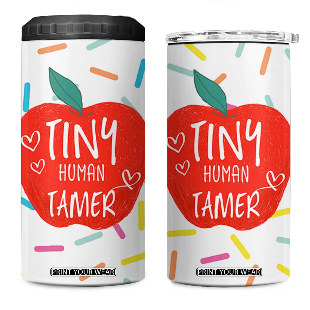 Tiny Human Tamer Teacher 4 in 1 Can Cooler Tumbler Funny Preschool Kindergarten Teachers TB10 One Size: 16 oz White Print Your Wear